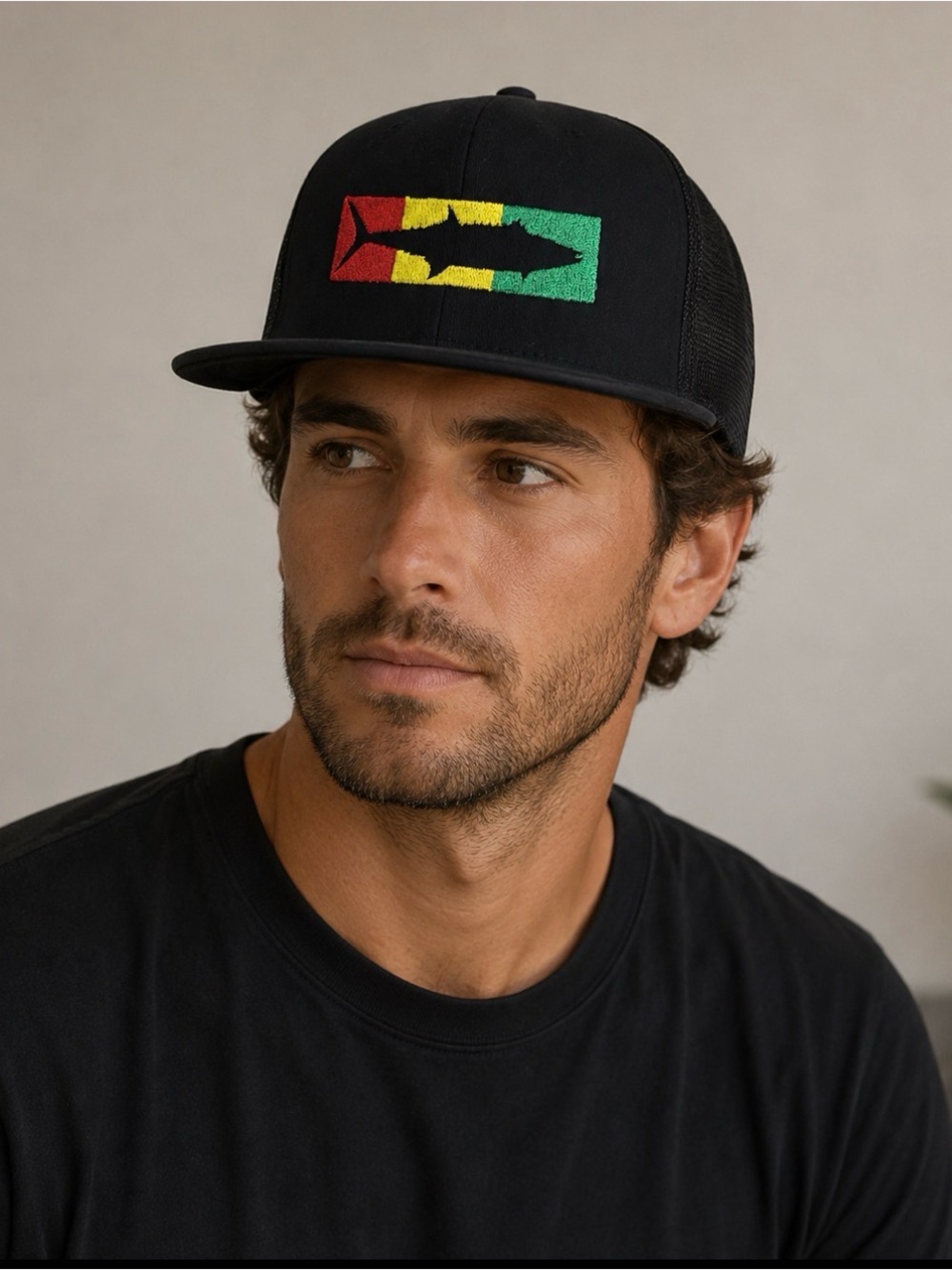 Salinity Performance Saltwater Gear Cap Rasta Kingfish Black Trucker Fishing Hat